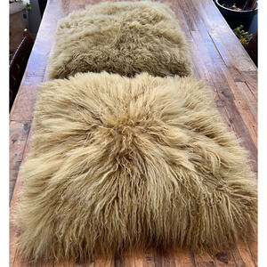 Z-Gallerie 22" Mongolian Sheepskin Fur Throw Pillow Set of 2 Goose-down Insert